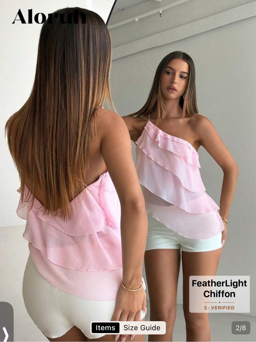 Layered Ruffle Pink Asymmetrical Top - Picture 3 of 8